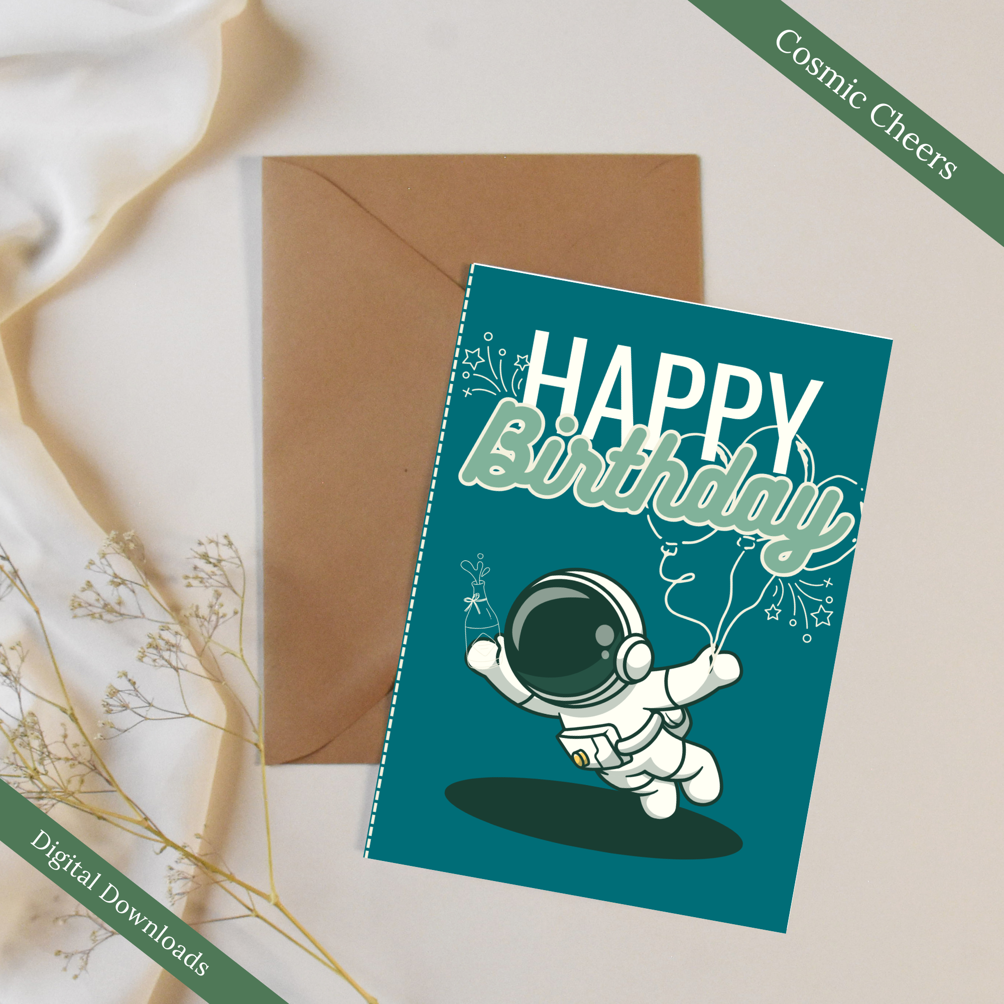 Cosmic Cheers – Astronaut Birthday Card (Digital)